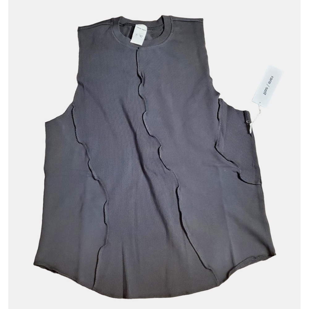 Rare/Self Quiet Luxury Old Money Coachella Tank Top Ribbed SZ 4 Black Sanded NWT